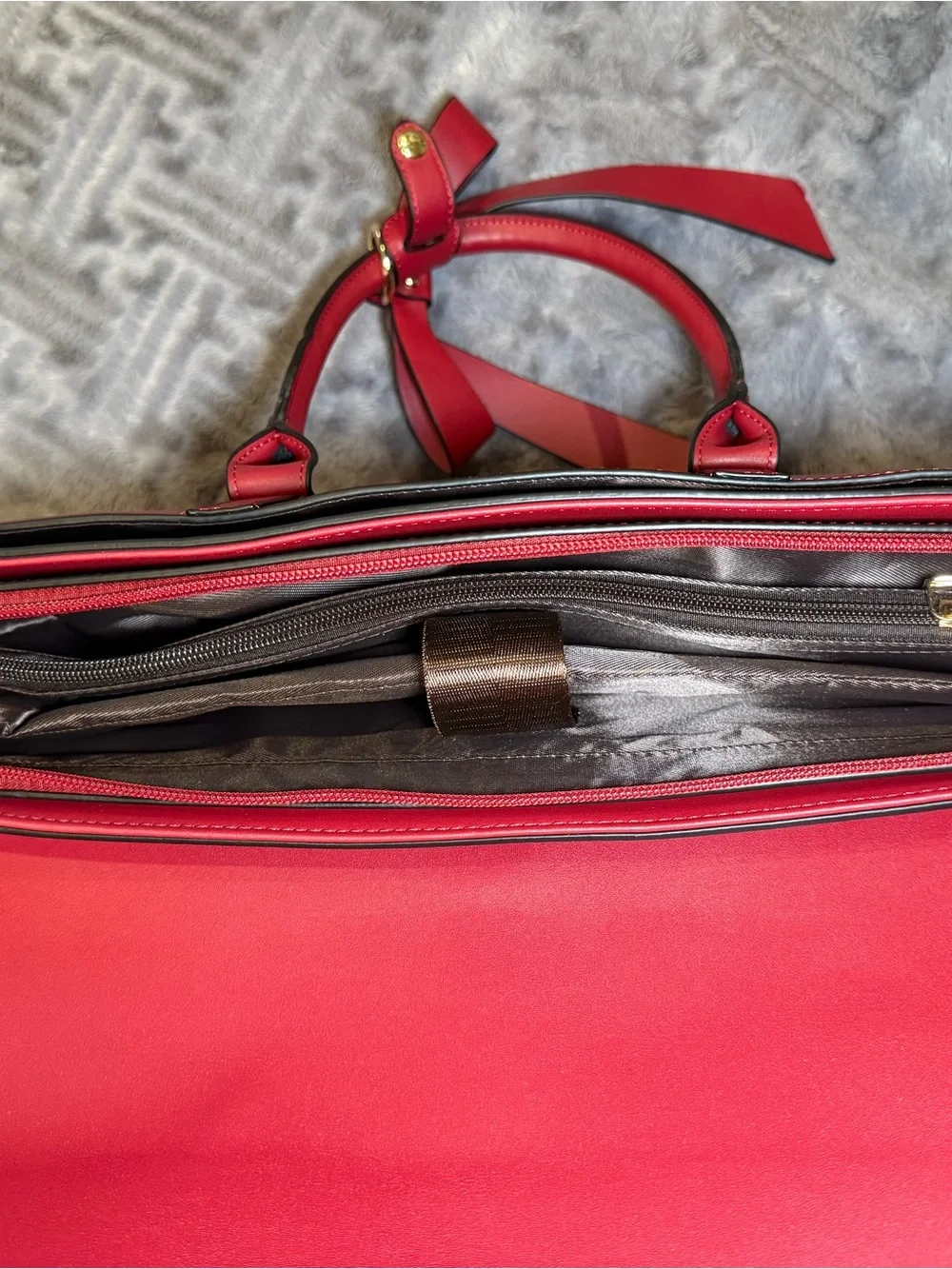 Red Structured Bow Accent Satchel Work/School Bag